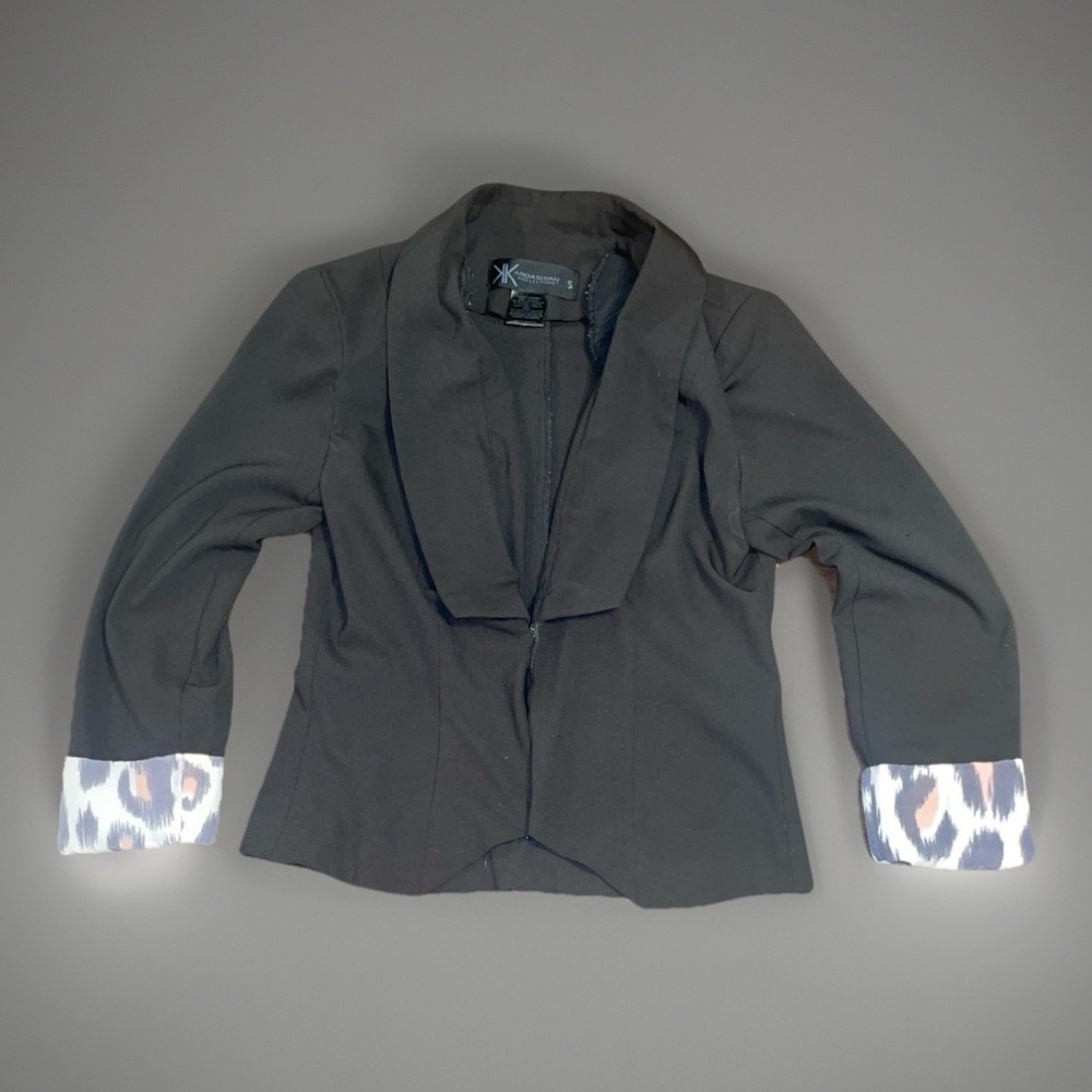 Kardashian Kollection Signature Tuxedo Style Womens Blazer Lepord Cuffs - Small